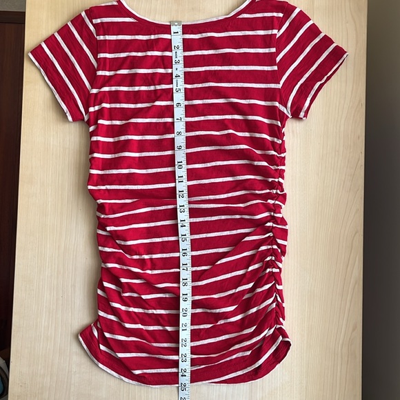 CASLON Red/Cream Stripes V Neck T Shirt with Ruching On The Sides, Small Petite - Picture 7 of 8